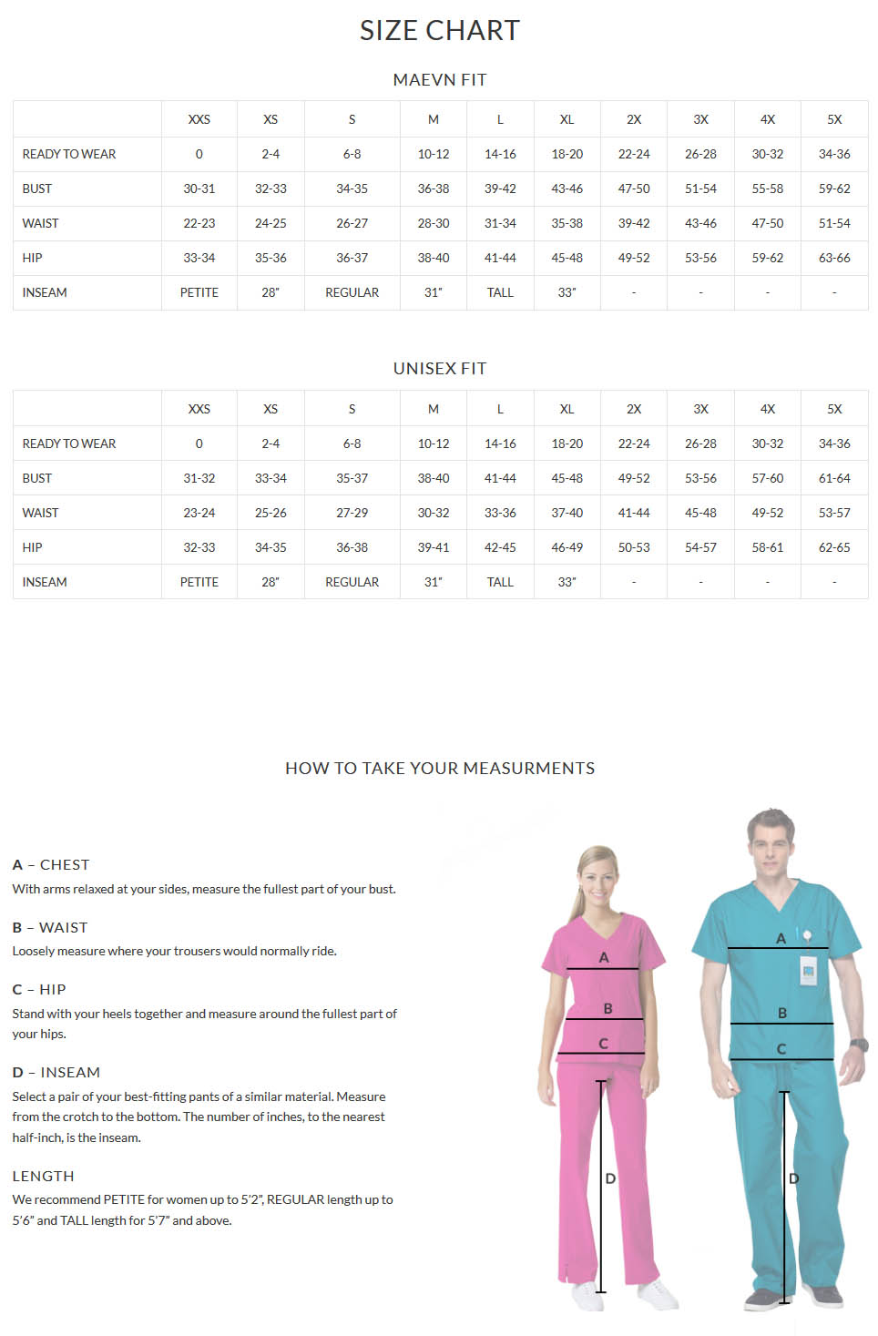 Size Chart – Maevn Uniforms